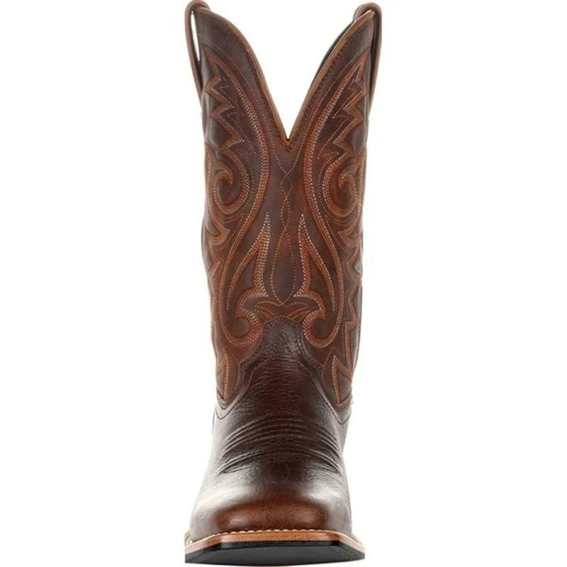 Bottes mi-mollet pour homme, style western cowboy, bottes de moto, automne, en cuir PU, modèle totem, chaussures homme au design rétro