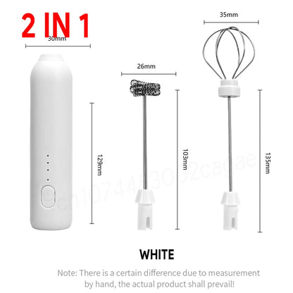 Electric Milk Frother 2 In 1 Rechargeable  Blender Stainless Steel 3 Speeds Coffee Mixer Egg Beater Handheld Foam Maker Tools