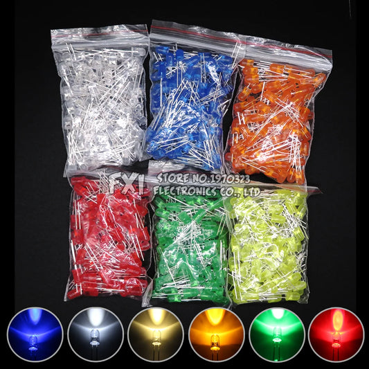 100PCS F5 LED Diode 5MM Assorted Kit White Green Red Blue Yellow Orange Pink Purple Warm White DIY kit Light Emitting Diode bxv by PDG ibma