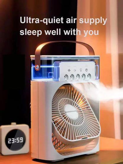 New 3 In 1 Mini Air Cooler Portable Fan Air Conditioner Humidifier with LED Night Light Adjustable Wind Speed Desktop CoolingFan