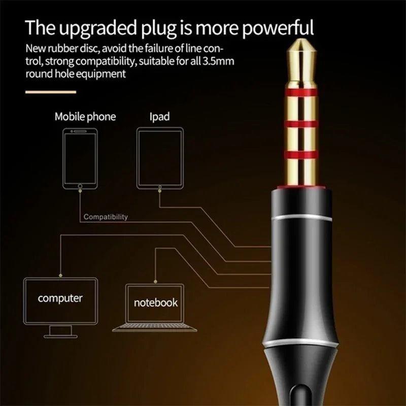 3.5mm Wired Headphones Noise Canceling In-Ear Sports Earphones Bass Stereo Gaming Headset HiFi Music Earbuds With Mic For Xiaomi