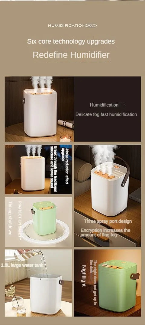 Three nozzle night light humidifier 1.8L large capacity dual filter aromatherapy machine USB silent timed shutdown bedroom car