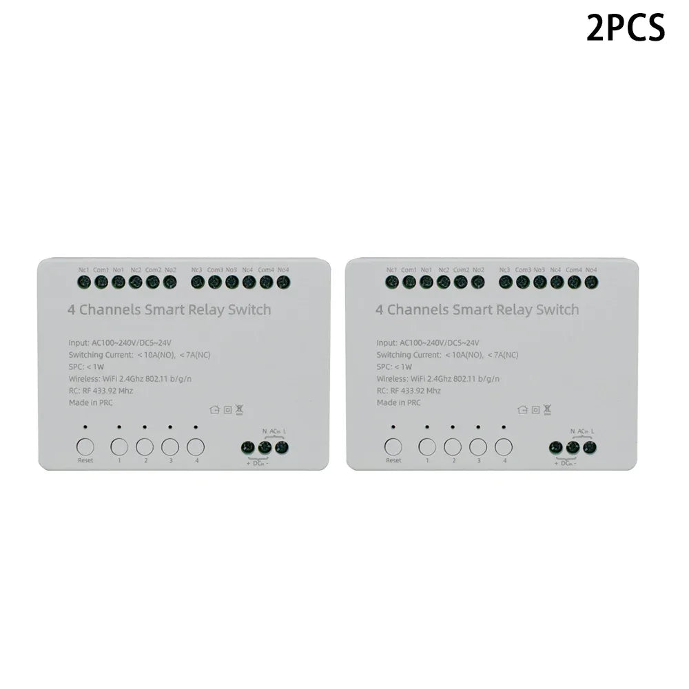 【4 Channel Smart Relay】Tuya WiFi+RF433 DIY Module AC 100-240V/DC 5-24V Alexa Remote Timer Switch for LED Light Home Automation