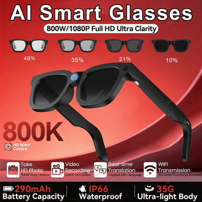 Smart Glasses AI Translation，Photography, Videography，Audio Recording WiFi Transmission Functio Color-Changing Smart Sunglasses