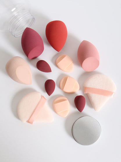 12Pcs Makeup Sponge Set with Storage Jar Latex-Free, Makeup Sponge Finger Puff, Dual-Use Wet & Dry Foundation Cosmetic Puffs