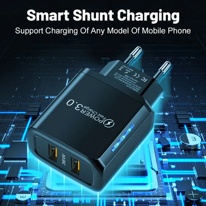 2 USB Charger 36W Fast Charging Double USB Quick Charge 3.0 for Samsung Xiaomi 14 HUAWEI OPPO Oneplus Mobile Phone Wall Adapter