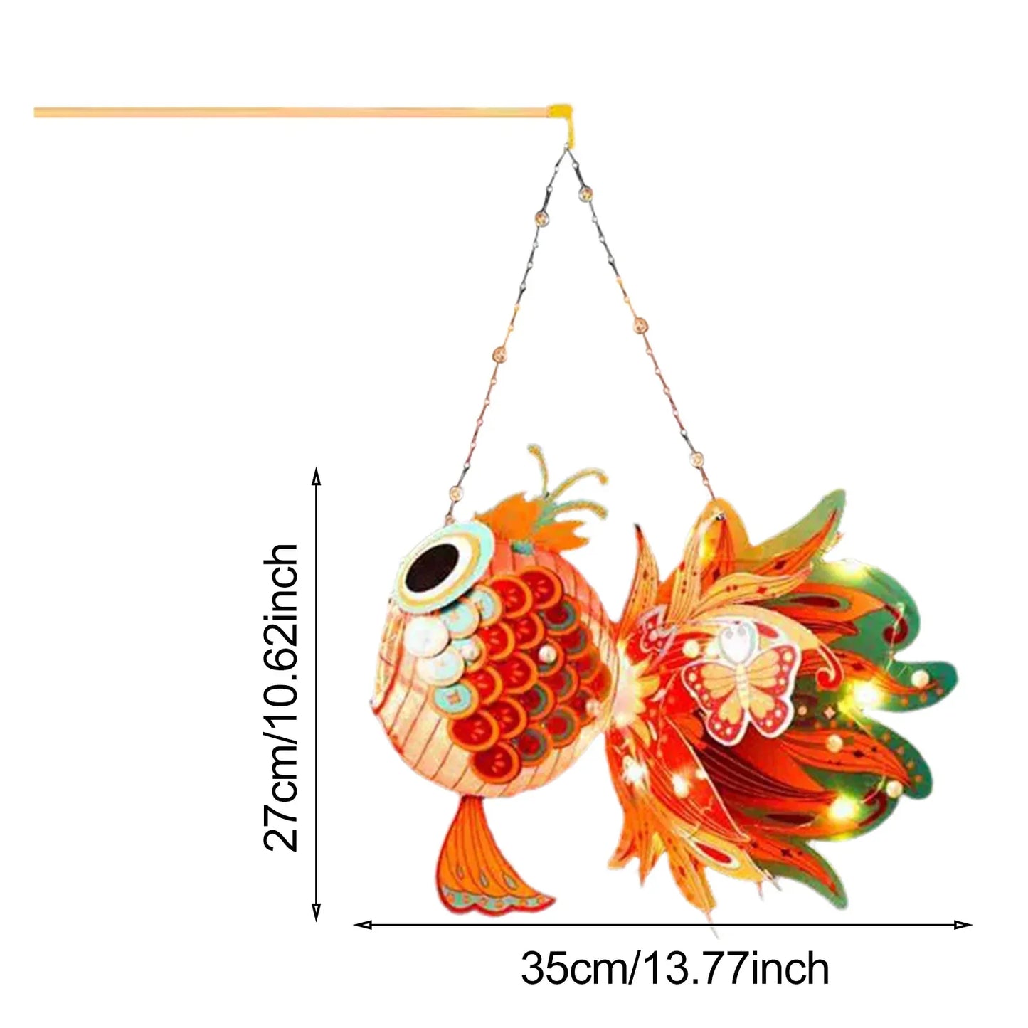 1 Set Goldfish Paper Lantern with Pole DIY Handmade Lantern Chinese New Year Mid-Autumn Festival Fish Night Light Material Bag