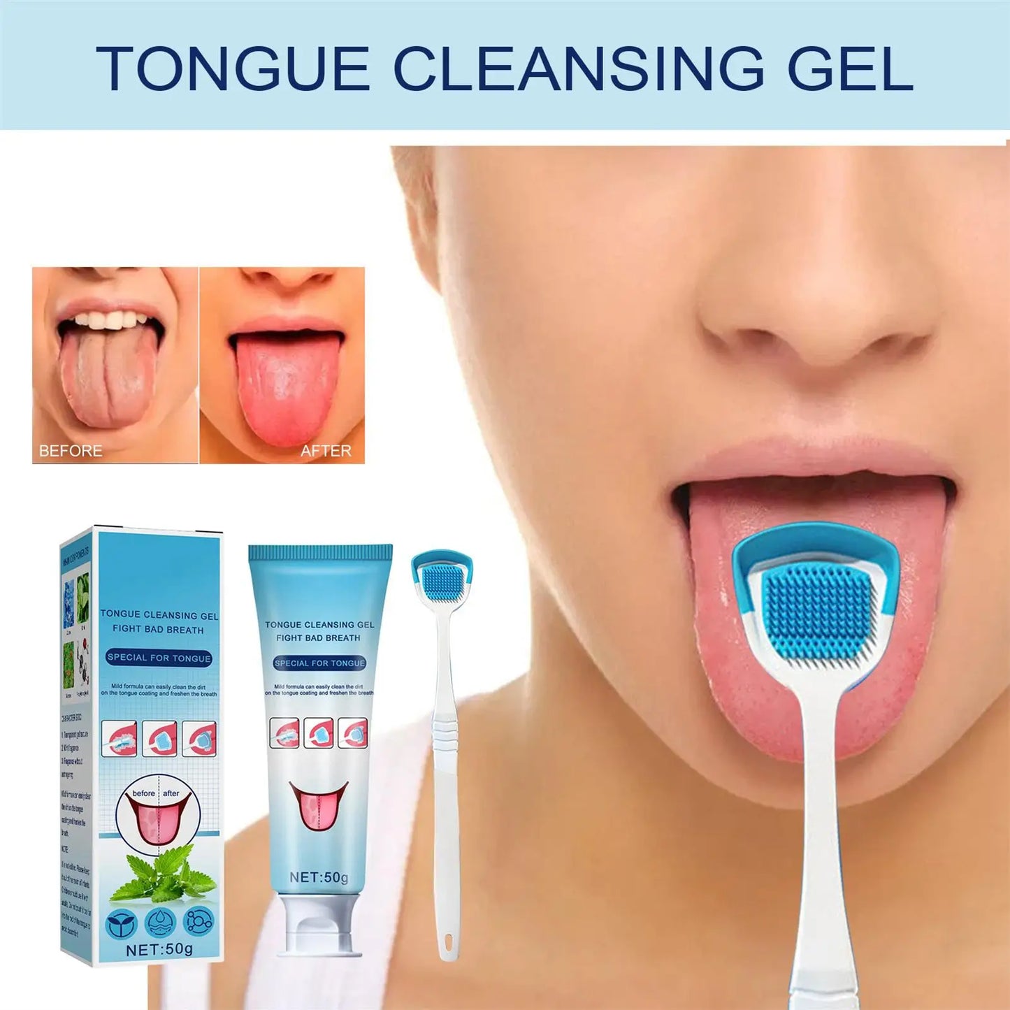 Tongue Coating Cleaning Gel Mint Tongue Scraper Scrubber Orasl Care Removal Odor Health Fresh Breath Care Dental Hygiene Tool