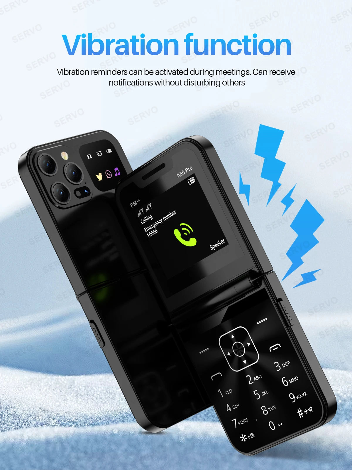 SERVO A50 PRO Flip Mobile Phone 2.4" Display Speed Dial Call Recording Blacklist 2 SIM Unlocked Foldable Cellphones New Version
