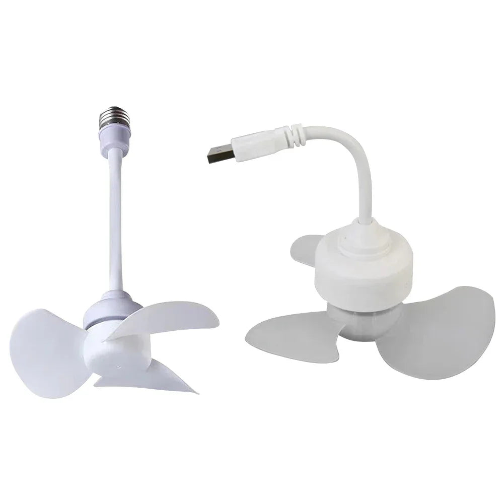 LED Mini Ceiling Fan E27 Base/USB Modern LED Ceiling Fan Hose Extender Indoor Ceiling Fan Light for Bedroom Living Room
