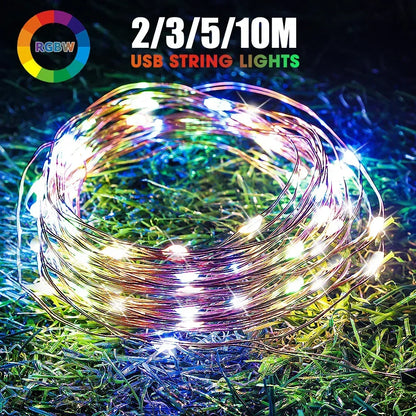 100/2M Outdoor LED String Lights Garland Waterproof Fairy Light Christmas Wedding Party Holiday Gardening Decoration USB/Battery