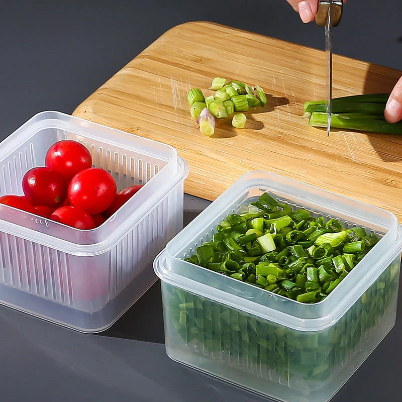 Refrigerator Storage Box Fridge Organizer Fresh Vegetable Fruit Boxes Drain Basket Storage Containers Pantry Kitchen Organizer