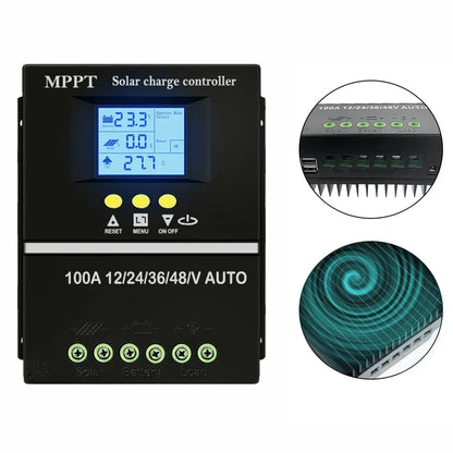 ECGSOLAX 100A 80A 60A 40A MPPT Solar Charge Controller 12V 24V 36V 48V Auto Solar PV Battery Charging Regulator With Dual USB