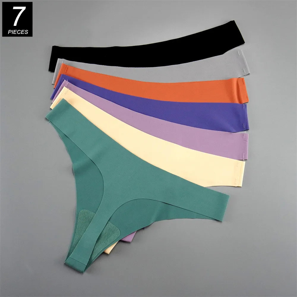 7 PCS/Set Fast Send Seamless Thong Women G String Sexy Ice Silk Panty Female Underwear Fitness Panties Plus Size