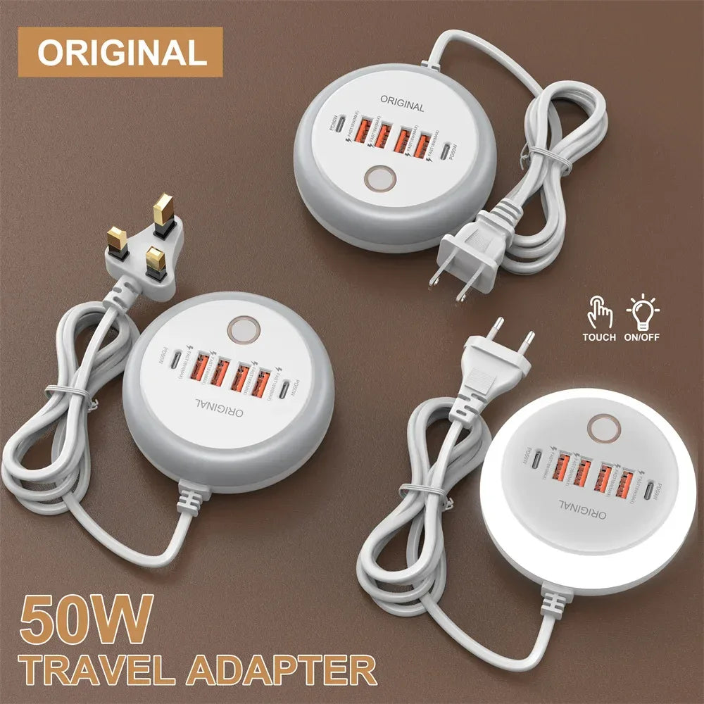50W USB Charger Multi Ports Power Strip Socket Fast Charging Travel Charger For iPhone Samsung Xiaomi Quick Charge Phone Adapter