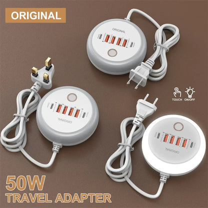 50W USB Charger Multi Ports Power Strip Socket Fast Charging Travel Charger For iPhone Samsung Xiaomi Quick Charge Phone Adapter