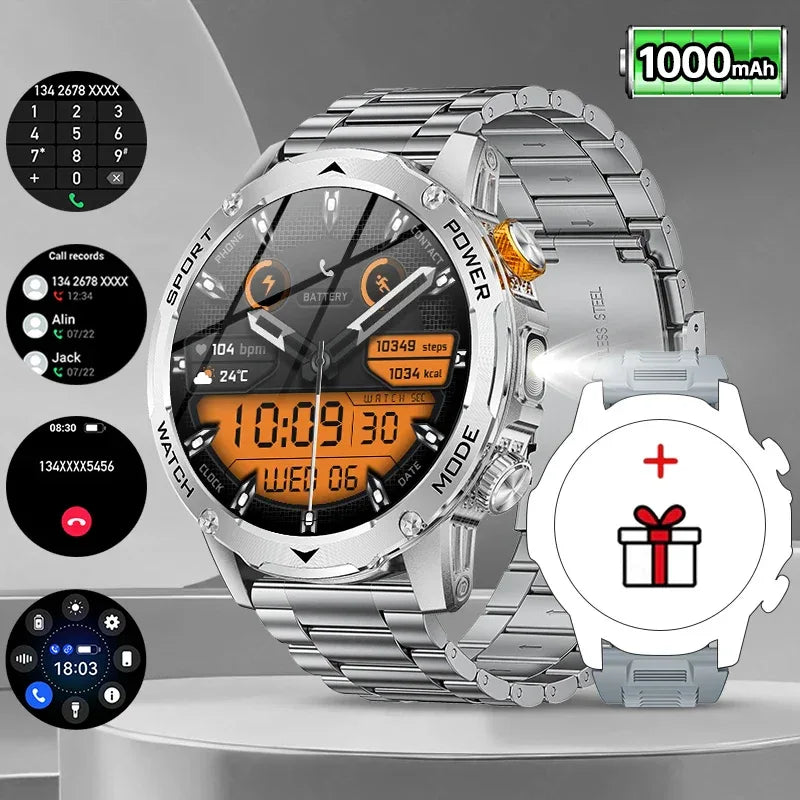 LIGE AMOLED Smart Watch Men with Flashlight Sports IP68 Waterproof Fitness Tracker Bluetooth Call Smartwatch Man for Android iOS