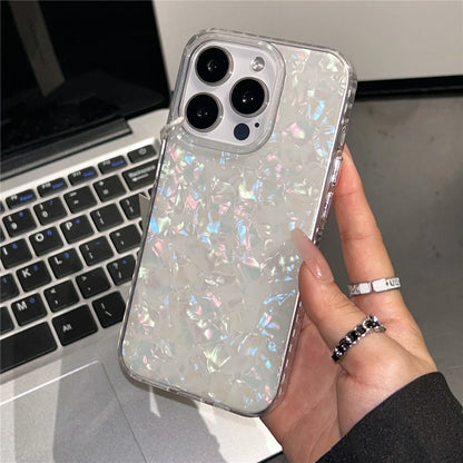 Luxury Glitter Shell Pattern Laser Case For iPhone 16 Pro Max 15 14 Plus 13 12 11 Aurora IMD Shockproof Protection Hard Cover