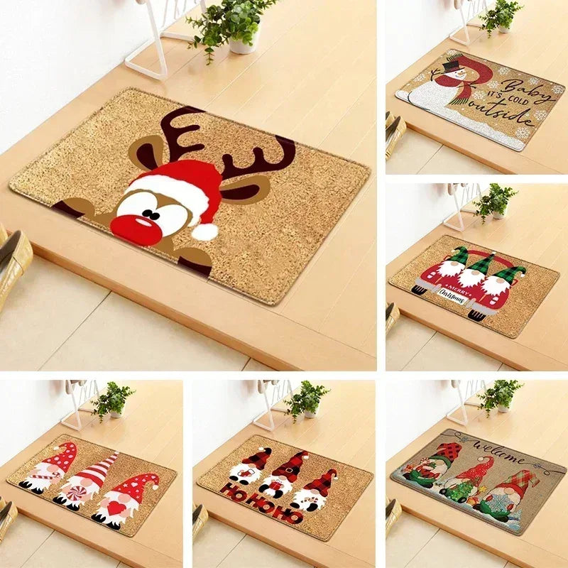 VIKAMA Merry Christmas Welcome Doormat Winter Non-Slip Rubber Backed Floor Mat for Home Indoor Outdoor Entrance Decoration