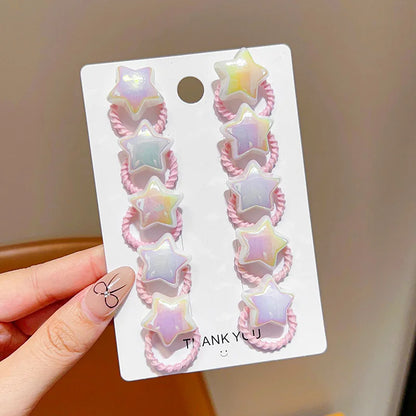 10/20/30PCS Children Girls Pearl Hair Ties Heart Star Shaped Elastic Stretchy Hair Bands for Toddler Kids Girls Ponytail Holder