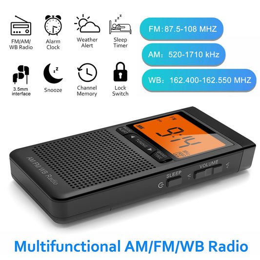 Portable AM FM Pocket Radio Auto-Scan Battery Powered Emergency Radio for Home Outdoor Daily Listening