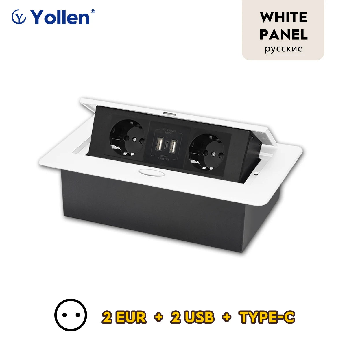 White/Black/Silver/Gold(Бронза Bинтажна) Metal Panel EUR Version RU Table Socket 2/3 Outlet USB Office Kitchen Cabinet Install