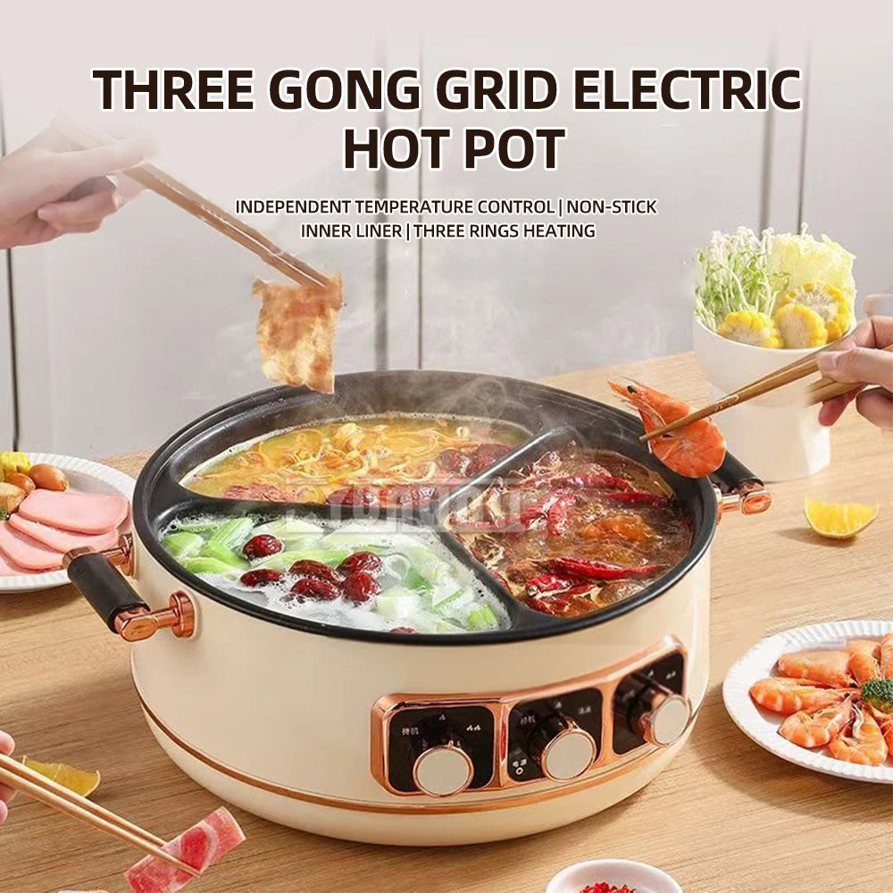 5L Electric Hot Pot High-power Cooking Electric with 3 Different Flavors Multi-functional Panela