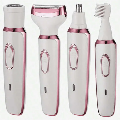 Ladies' electric shaver, 4-in-1 rechargeable beauty set, ladies' facial, nose, leg and underarm shavers, painless dry and wet sh