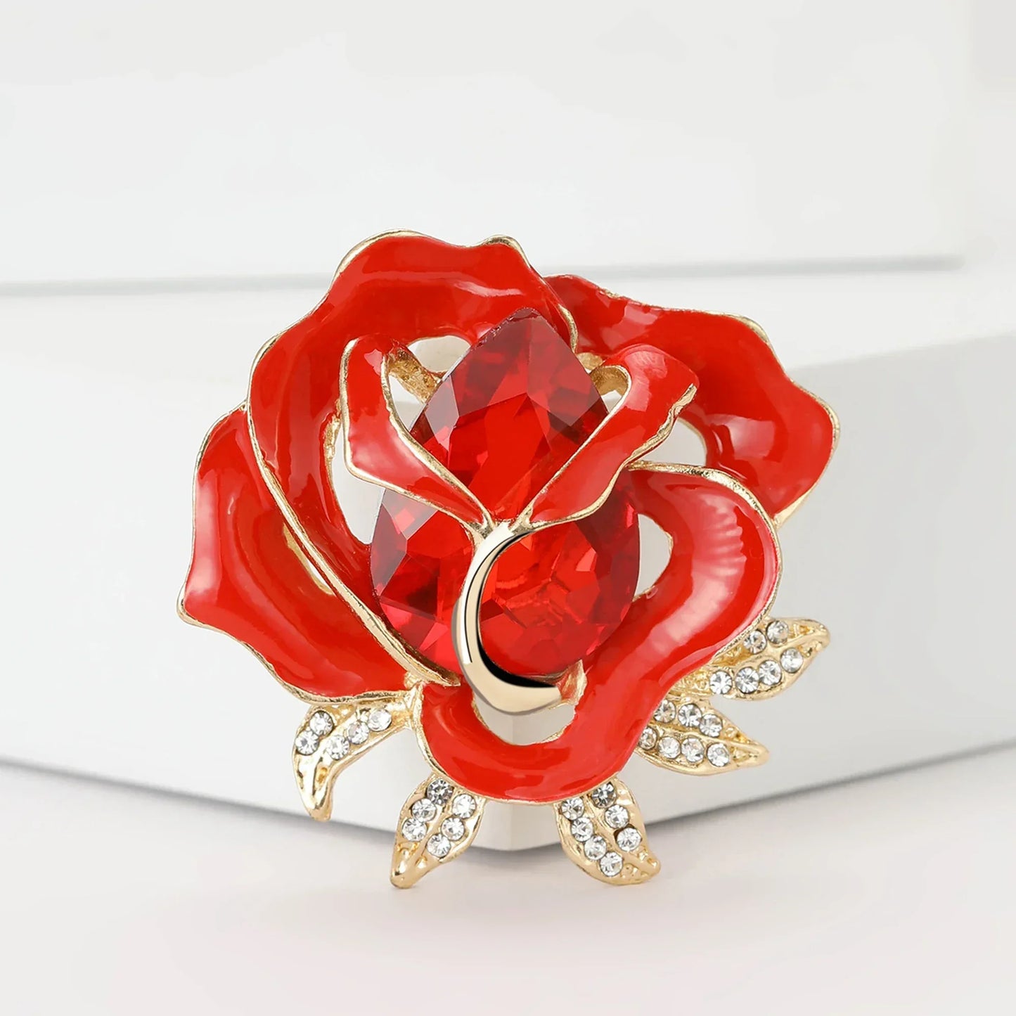 Valentine's Day Enamel Rose Brooches for Women Rhinestone Plant Flower Pins Banquet Party Backpack Gifts Jewelry Accessories