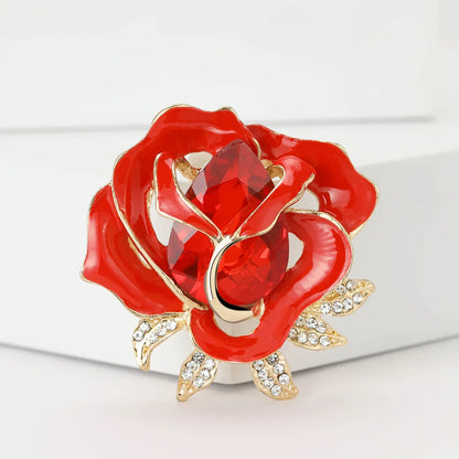 Valentine's Day Enamel Rose Brooches for Women Rhinestone Plant Flower Pins Banquet Party Backpack Gifts Jewelry Accessories