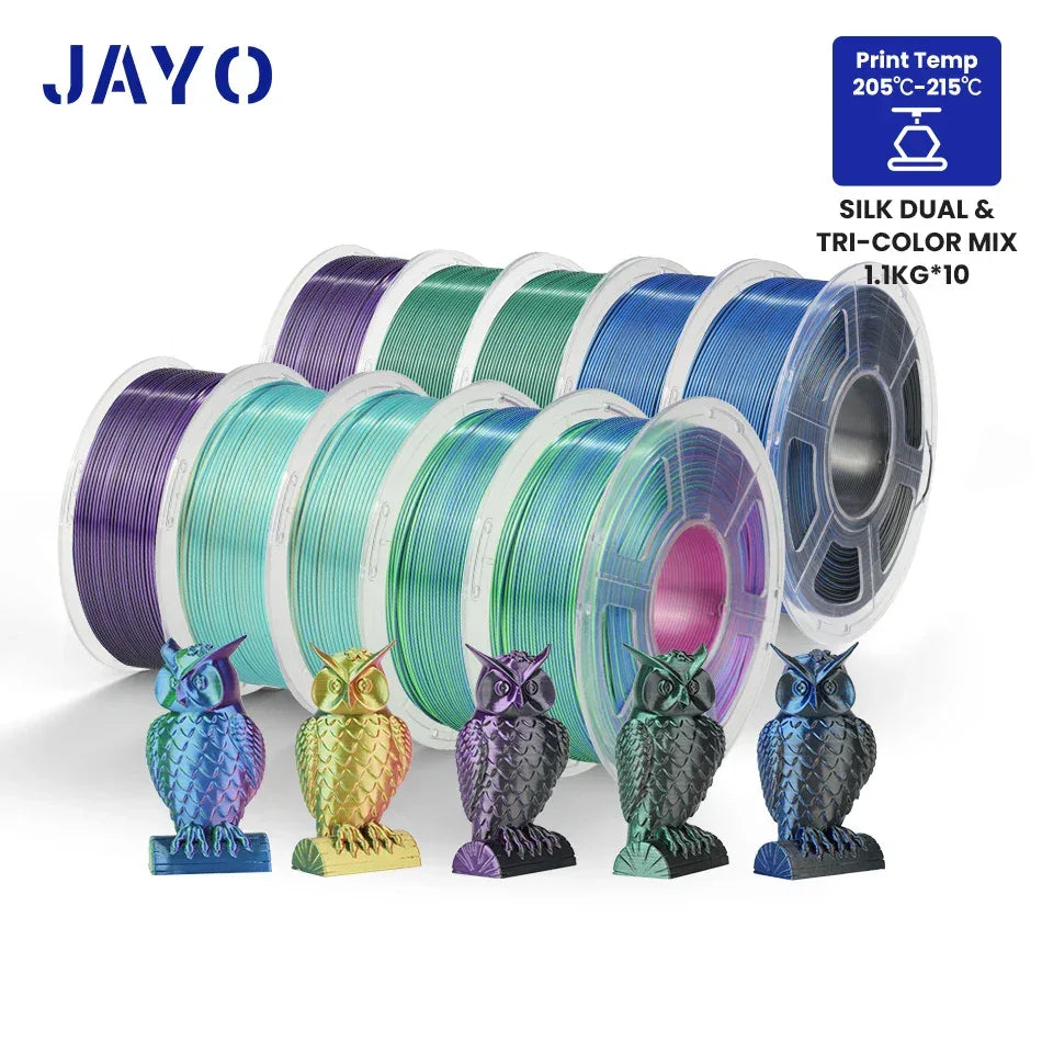 JAYO 10Rolls SILK PLA+ 3D Filament 1.75mm SILK PLA Rainbow  Filament for FDM 3D Printer SILK Dual & Triple 3D Printing Materials