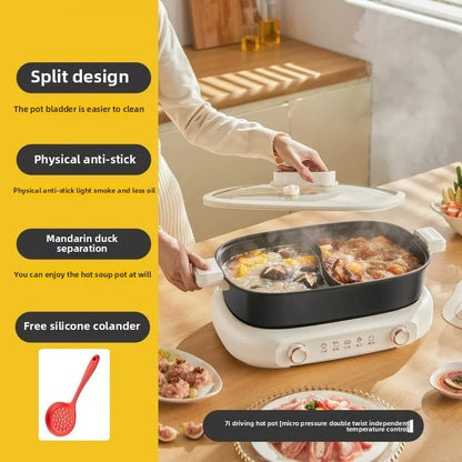 220V Non Stick Electric Hotpot Household Mandarin Duck Split Multi Functional  Electric Boiling Pot