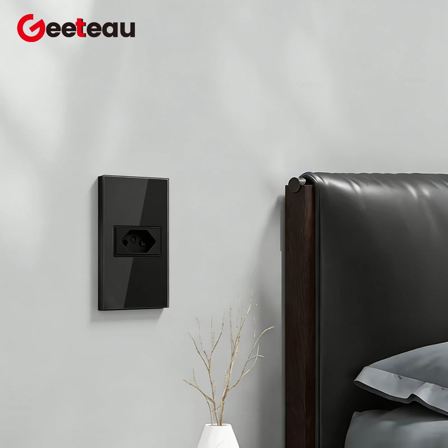 Geeteau Black White Glass Panel Single Brazil Wall Socket 10A Full paddle  Standard Home Safe Stable Household Power Plug