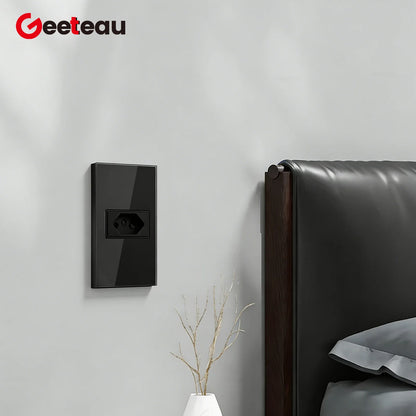 Geeteau Black White Glass Panel Single Brazil Wall Socket 10A Full paddle  Standard Home Safe Stable Household Power Plug