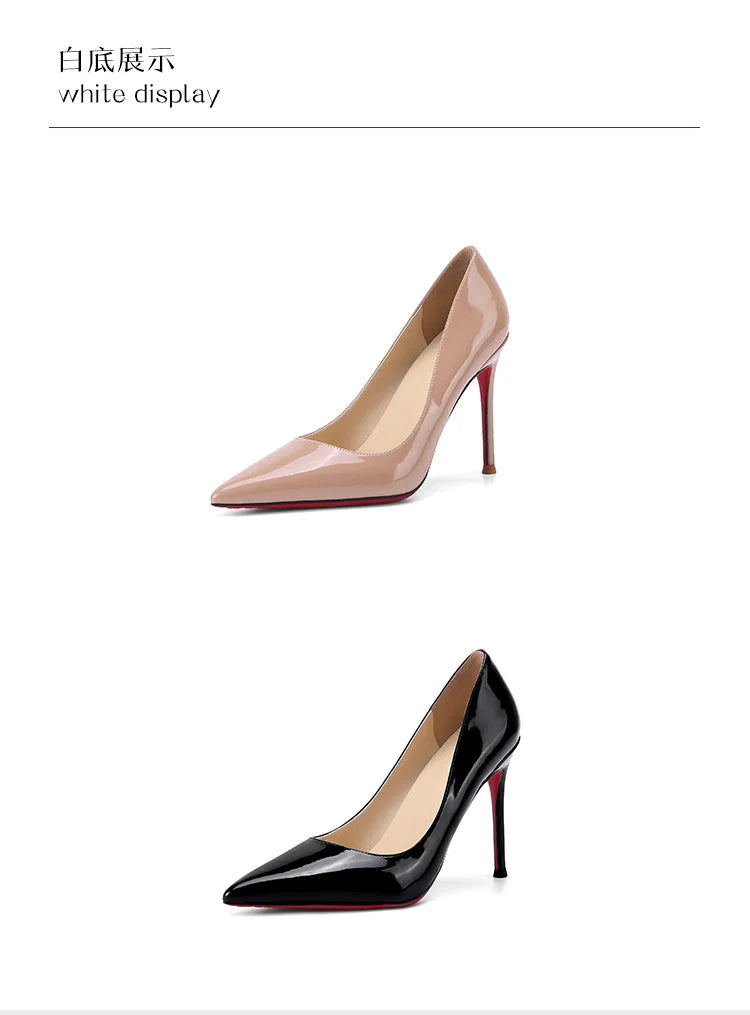 High Heels Women's Stiletto Patent Leather Internet Celebrity Pointed Large Size Small Size Professional Shoes