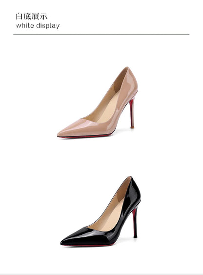 High Heels Women's Stiletto Patent Leather Internet Celebrity Pointed Large Size Small Size Professional Shoes