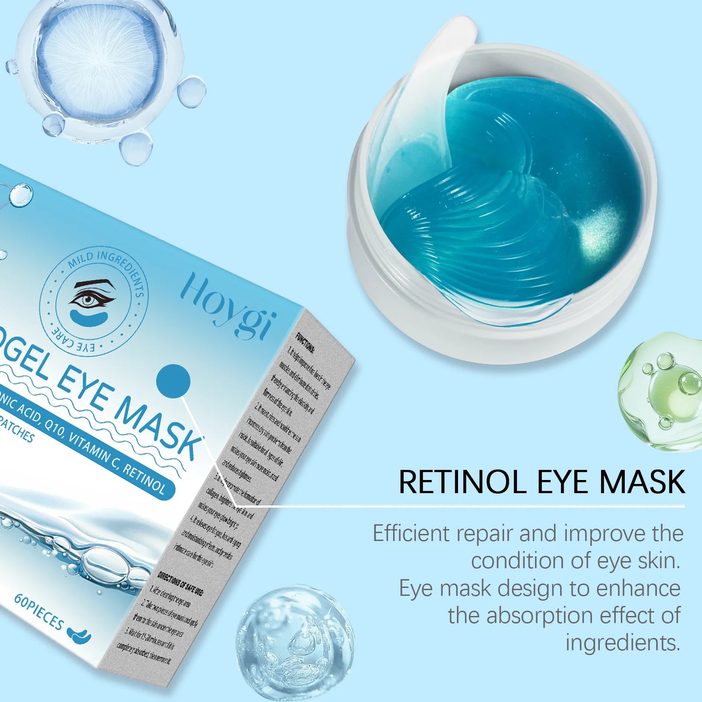 Retinol Eye Mask Patches Firming Eye Bags Anti Dark Circles Soothing Fine Lines Anti-Aging Under Eye Hydrating Eye Care 60PCS