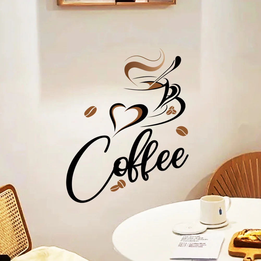 Creative Coffee Cup Wall Stickers Living Room Restaurant Decoration Mural Cafe For Kitchen Home Decor Self-adhesive Wallpaper