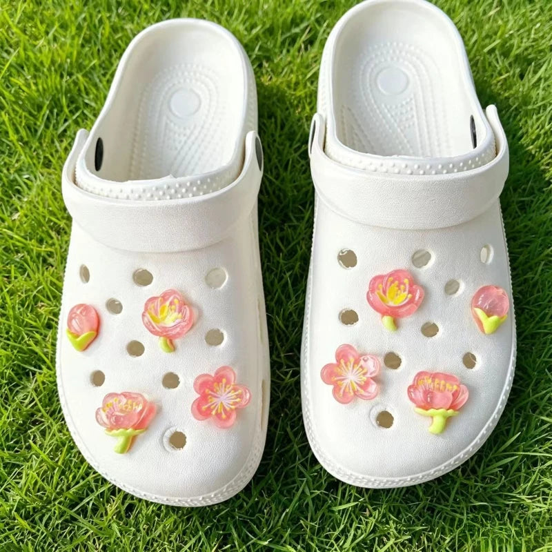 Hot sales Fashion shoe Charms for Iced Cherry Blossoms Clogs Shoe Buckle Cute shoe Accessories Decoration for Girls Gift