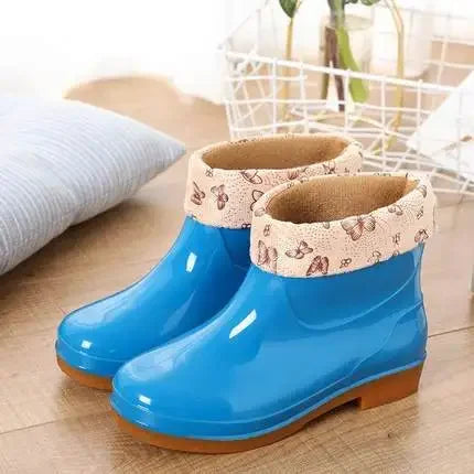 Women's Short Rain Shoes Non-slip Waterproof Rubber Boots Durable Wear-resistant Rain Boots Fleece Lined Warm Shoes Wholesale