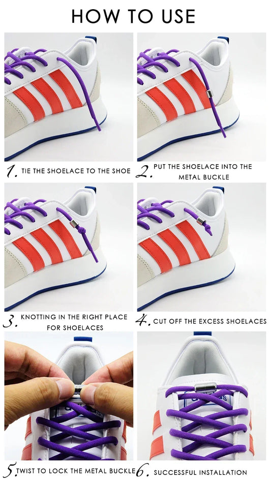 1 Pair Elastic Shoe Laces Semicircle No Tie Shoelaces for Kids and Adult Sneakers Shoelace Quick Lazy Metal Lock Laces Shoe Rope by PDG ibma