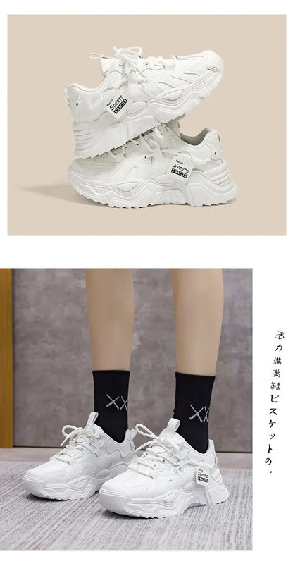 Women's Shoes Platform Autumn Leather 2025 New Versatile Black Casual Sneaker Solid Color Lace-up Vulcanize Shoes Tenis Feminino