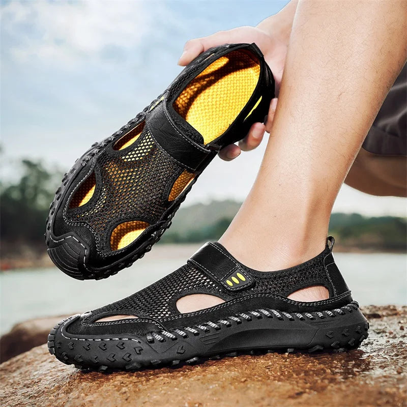 Summer Men Sandals Genuine Leather Mens Casual Shoes Outdoor Men Leather Sandals for Men Beach Shoes Roman mens Shoes