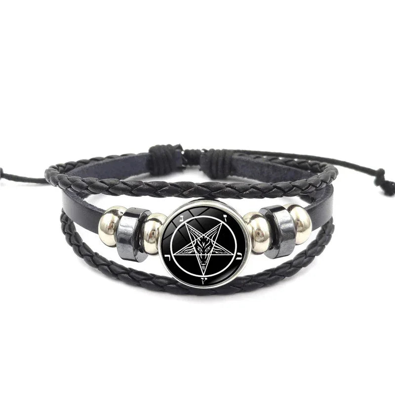 Lucifer Satan Baxter Glass Pendant Leather Knitted Bracelet Handmade Multi Layer Beaded Handicraft Gifts for Family, Girlfriend
