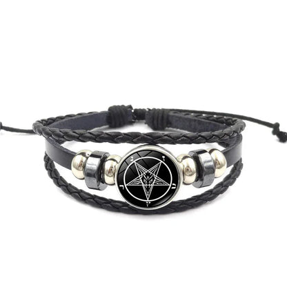 Lucifer Satan Baxter Glass Pendant Leather Knitted Bracelet Handmade Multi Layer Beaded Handicraft Gifts for Family, Girlfriend