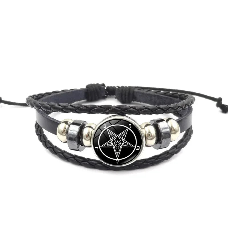 Lucifer Satan Baxter Glass Pendant Leather Knitted Bracelet Handmade Multi Layer Beaded Handicraft Gifts for Family, Girlfriend