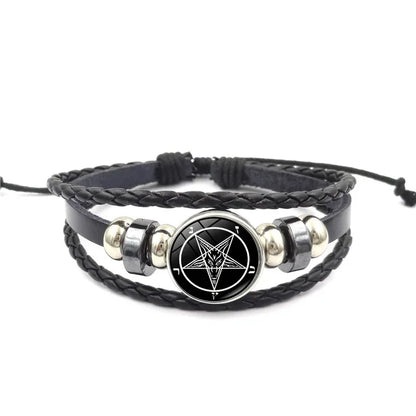 Lucifer Satan Baxter Glass Pendant Leather Knitted Bracelet Handmade Multi Layer Beaded Handicraft Gifts for Family, Girlfriend