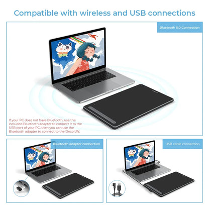 XPPen Deco LW Graphic Digital Tablet Drawing Pen Tablet Wireless Bluetooth V5.0 Tilt Supported Battery-free Stylus 8192 Levels