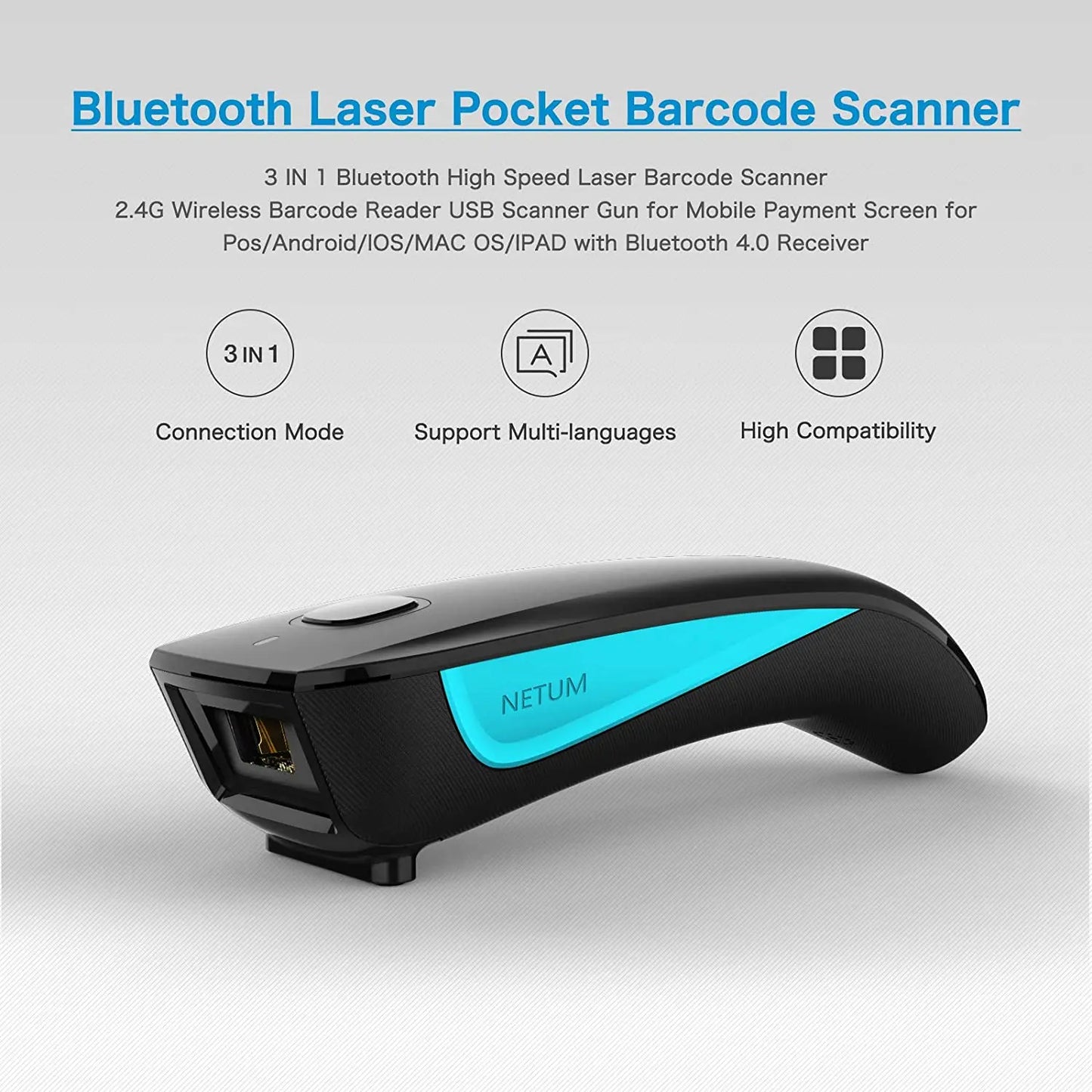 NETUM C750 Barcode Scanner Wireless Bluetooth Pocket USB 1D 2D for Inventory Barcode Reader for Tablet IOS Android-Fast Shipping