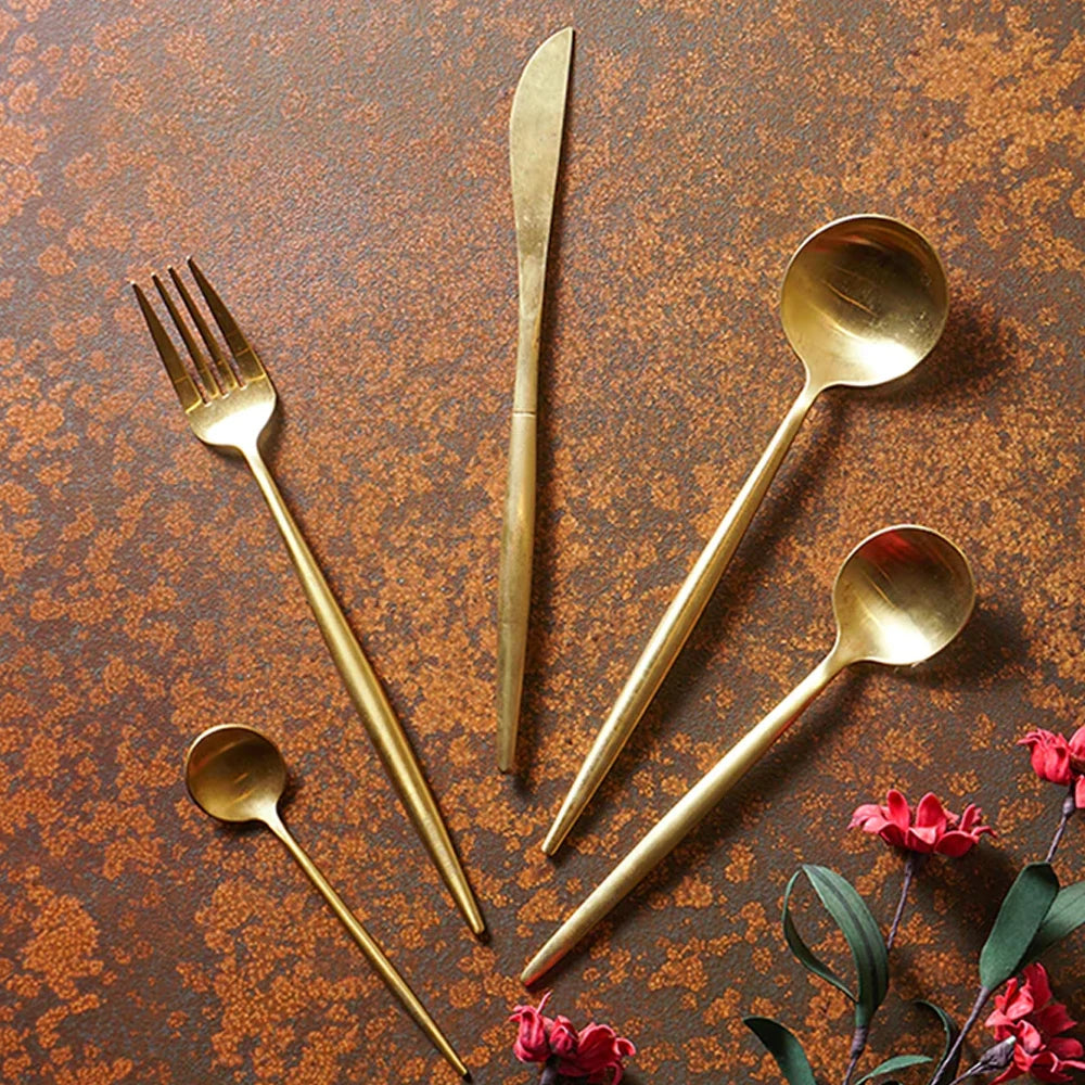 Wholesale Black & Gold 5 Pcs Cutlery for Wedding Rental Flatware Set High Quality 304 Stainless Steel Christmas Luxury Tableware